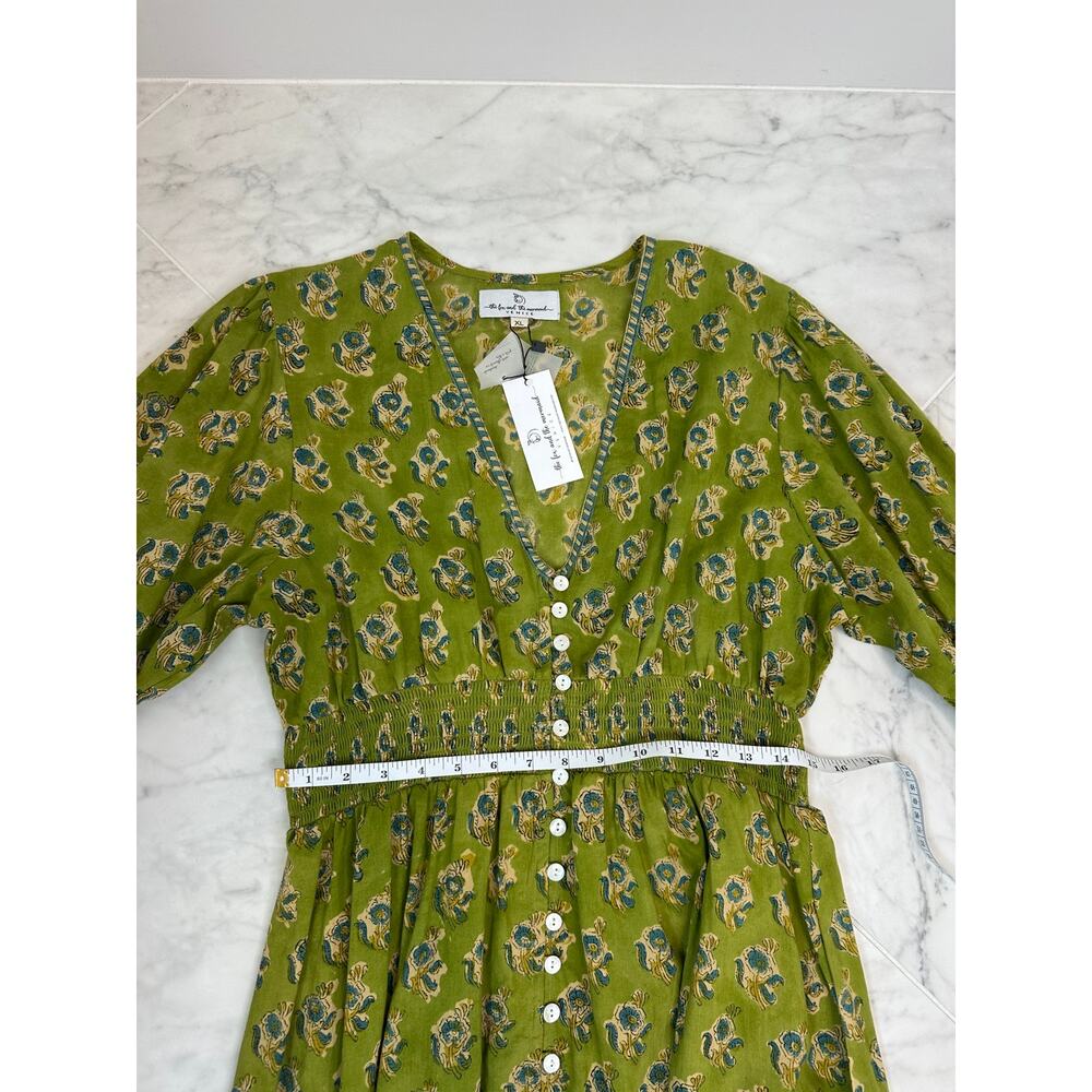 Fox & Mermaid Block Print Boho Maxi Dress Green Cottagecore XL - Picture 9 of 9
